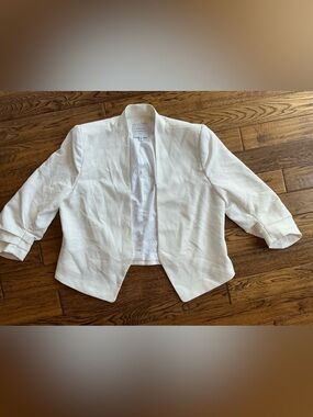 Maison d’Amélie Paris White Open Front Blazer Women’s Size L Cropped 3/4 Sleeve